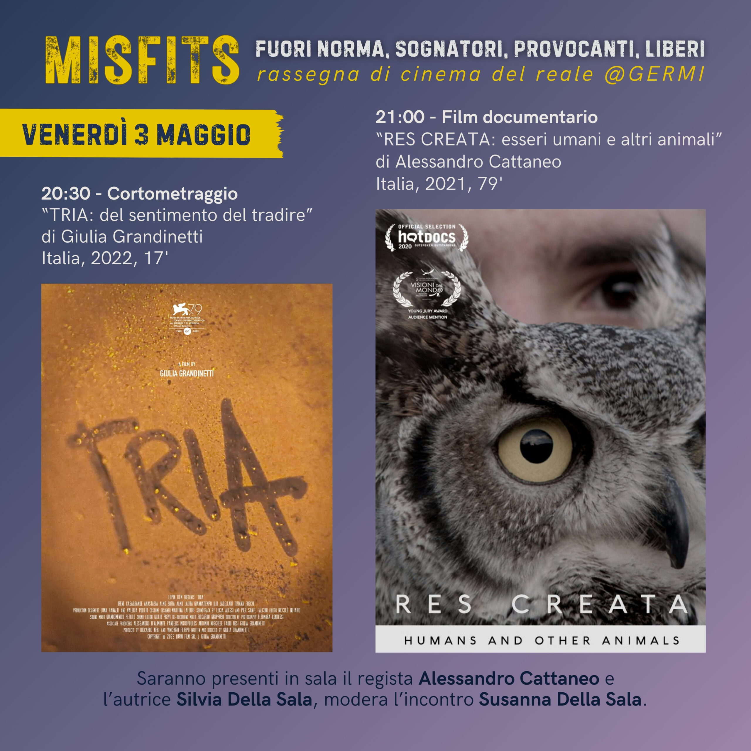 Immagine 3 maggio: proiezione di “Tria” e “Res Creata”