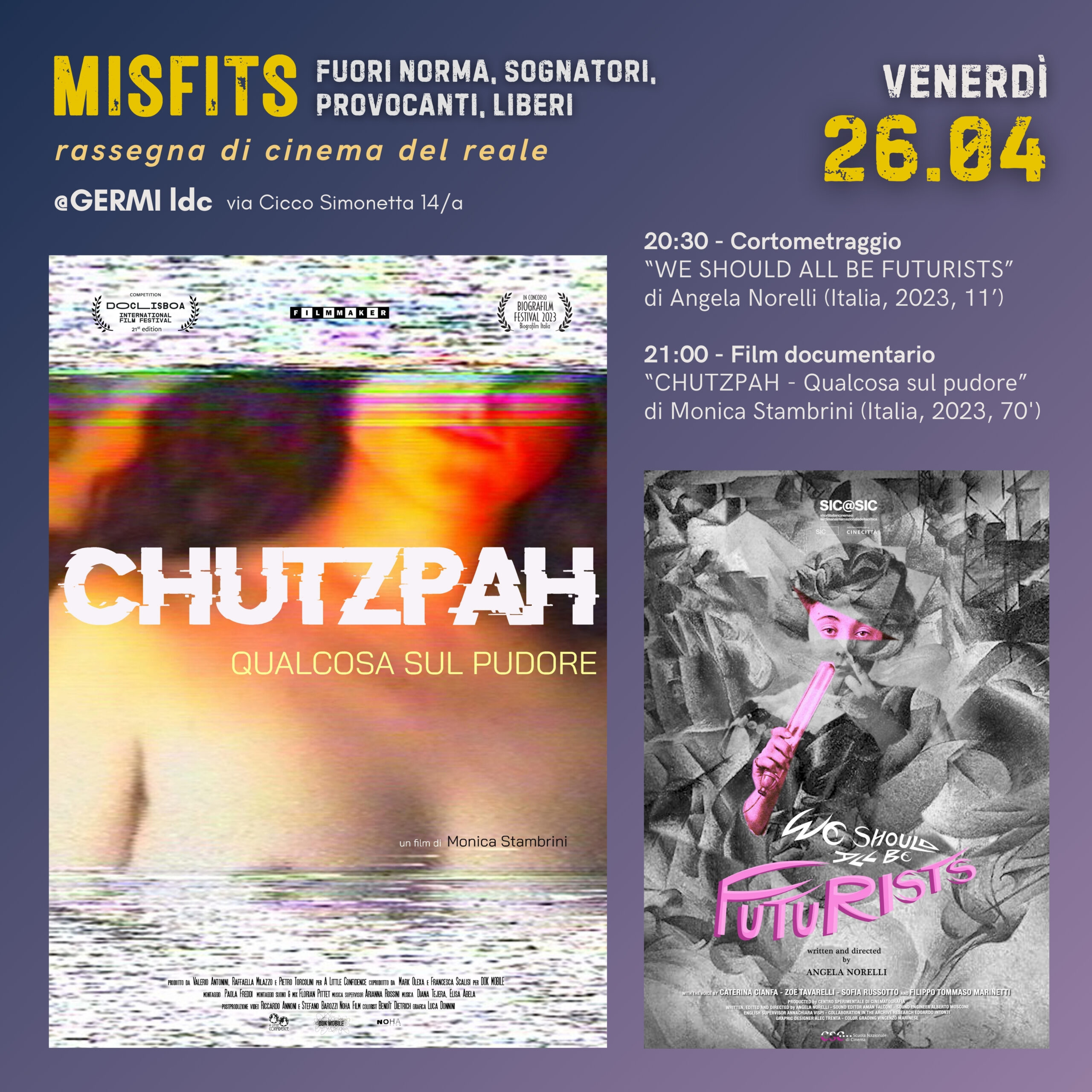 Immagine 26 aprile: MISFITS | “Chutzpah – Qualcosa sul pudore” di Monica Stambrini
