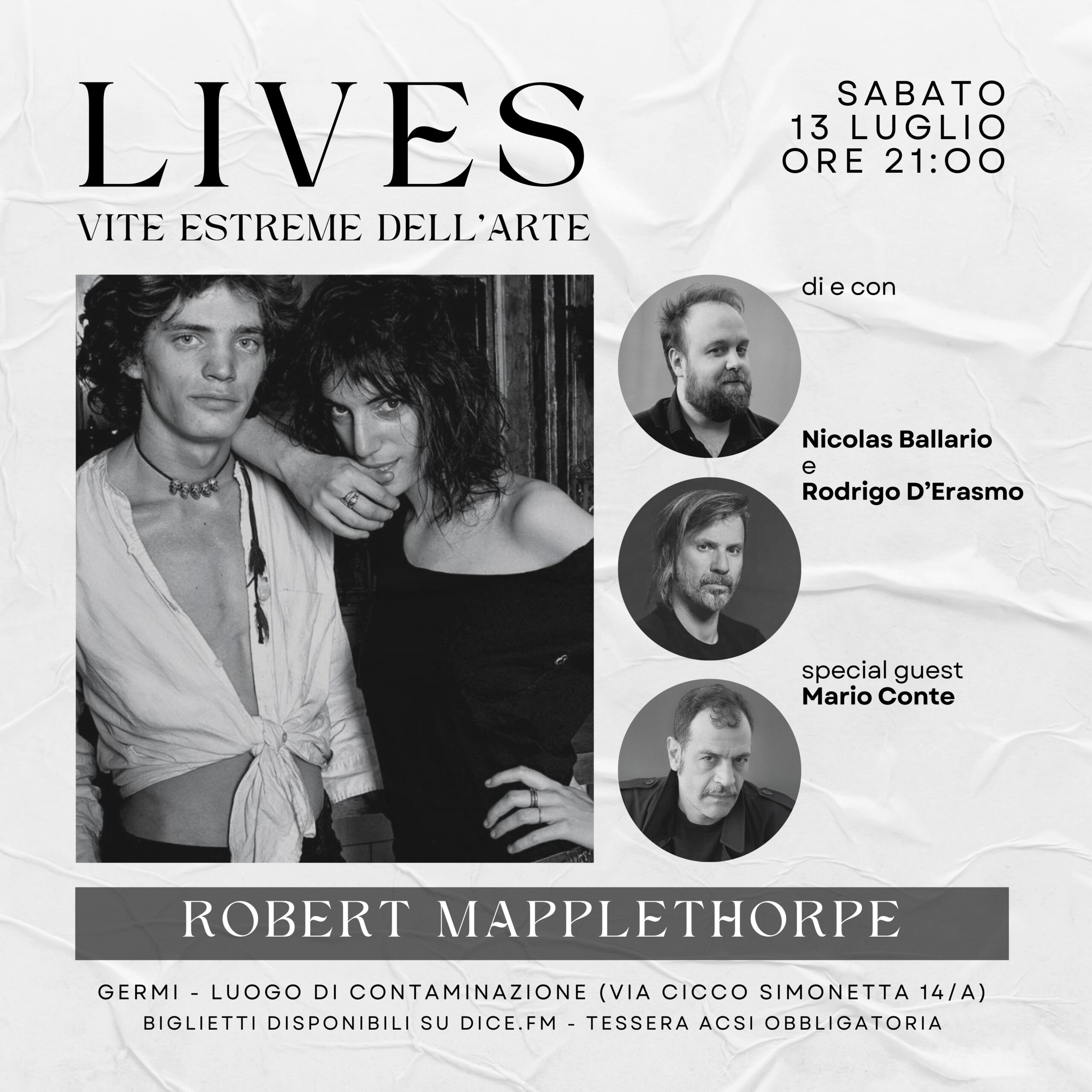 Immagine 13 Luglio: LIVES – Vite estreme dell’arte: Robert Mapplethorpe