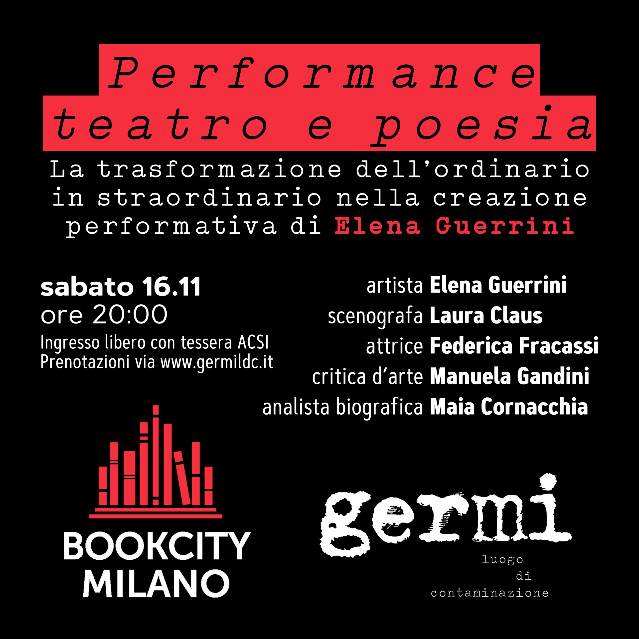 Immagine 16 novembre: Performance Teatro&Poesia con Elena Guerrini